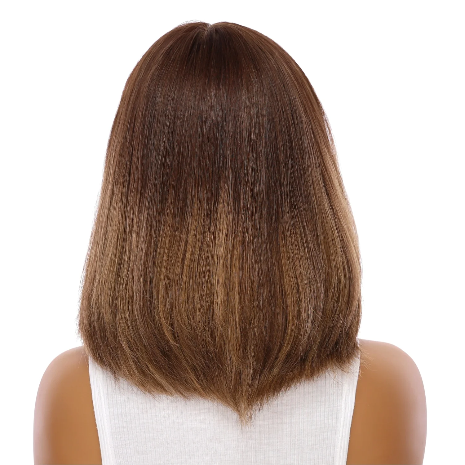 13" Victoria Silk Top Wig Medium Brown Balayage - Image 3